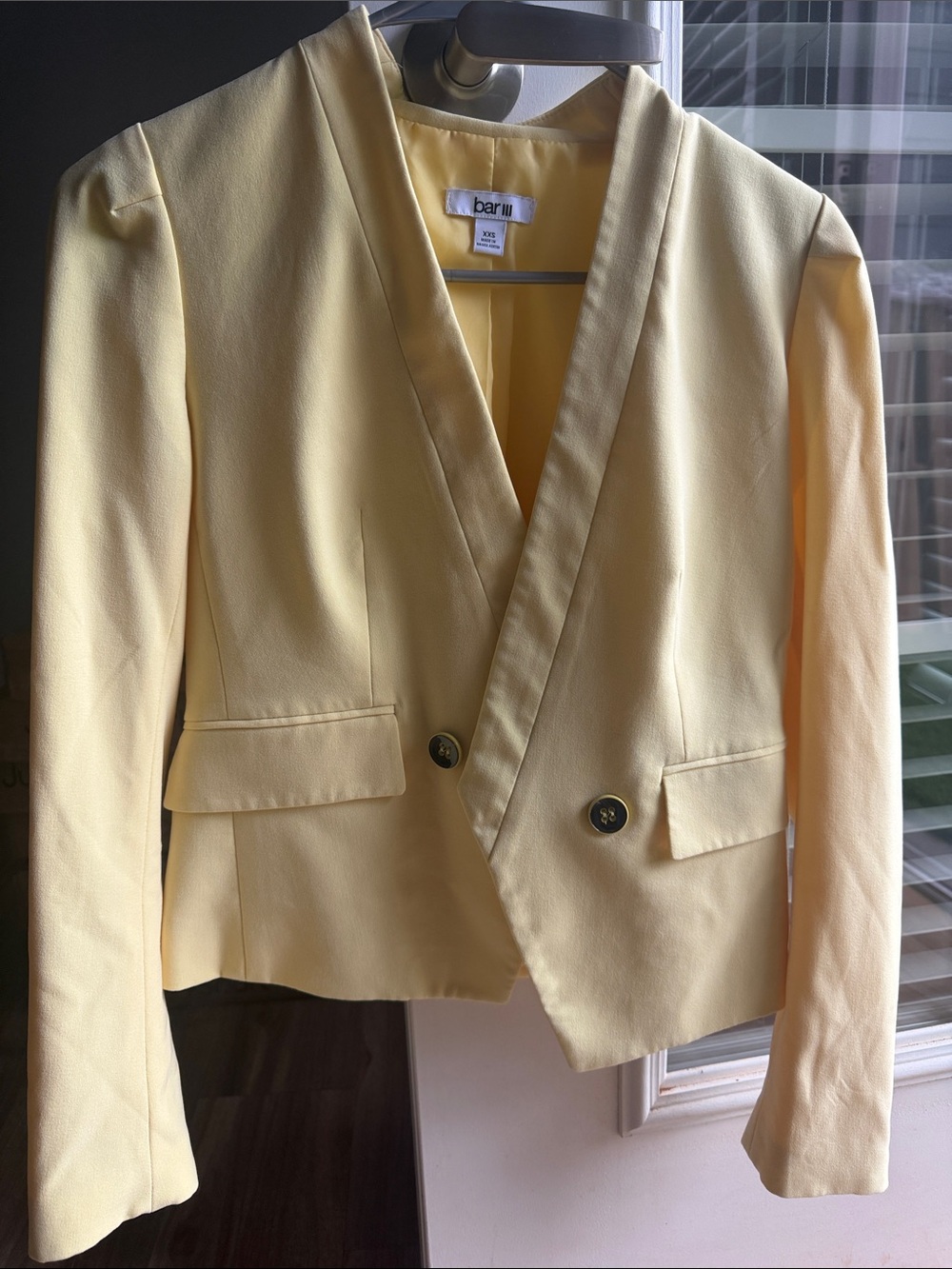 Bar III Pale Yellow Double-Button Tailored Blazer
